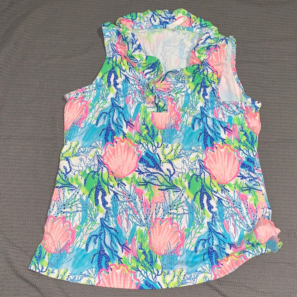 Lulu-B Vibrant Floral Sleeveless Blouse - Blue and Pink